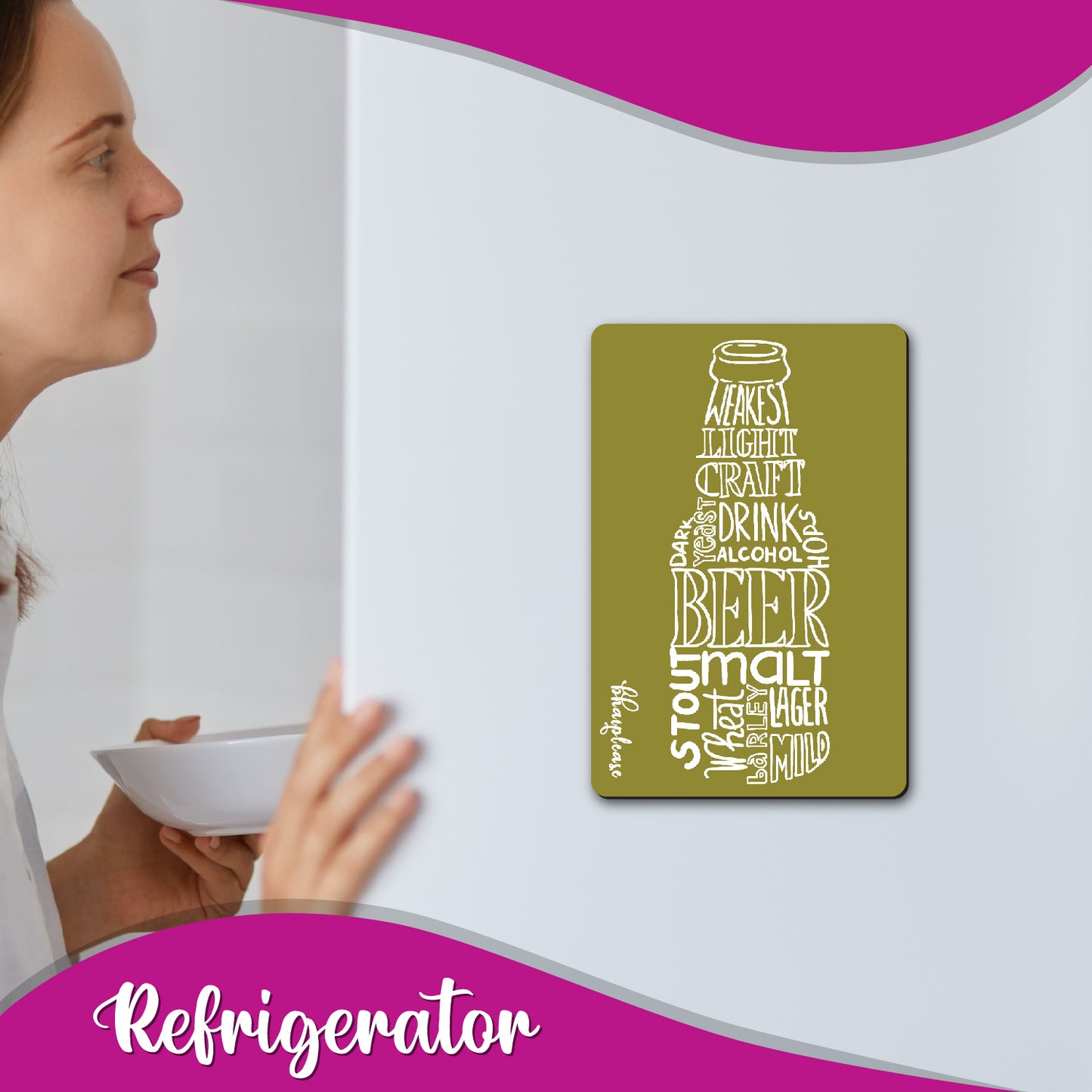 Beer Bottle Typography Fridge Magnet Green