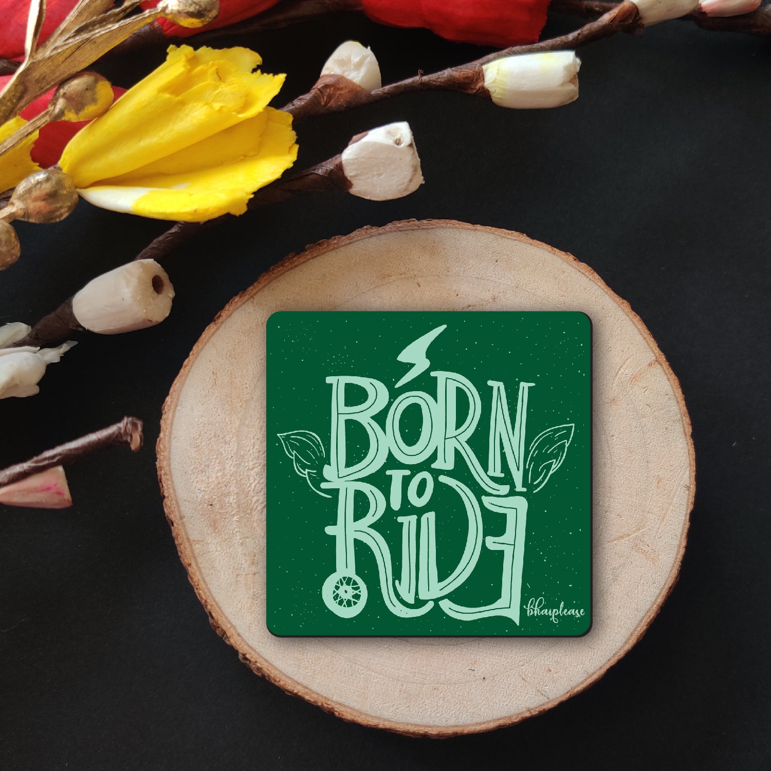 Born to Ride (Green) Wooden Fridge Magnet