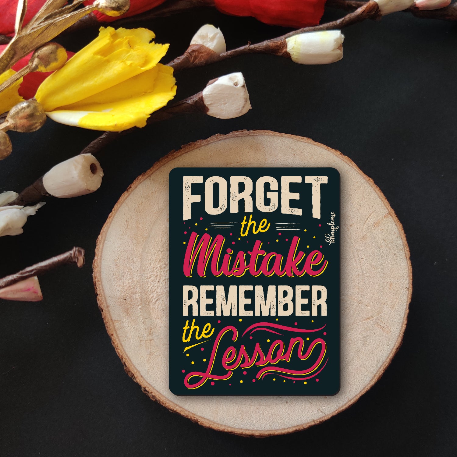 Forget The Mistake Remember The Lesson (Black) Wooden Fridge Magnet