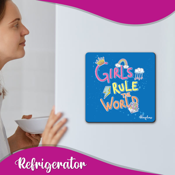Girls Rule the World Wooden Fridge Magnet