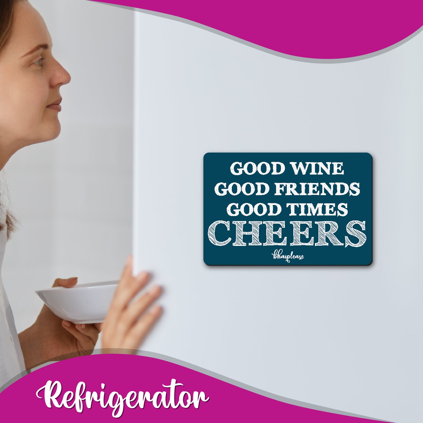 Good Wine Good Friends Cheers Fridge Magnet Blue