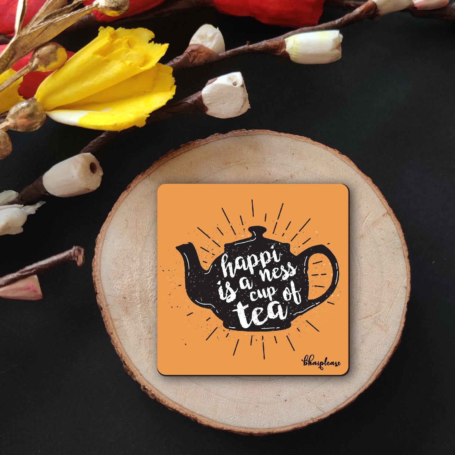 Happiness is Cup of Tea Wooden Fridge Magnet