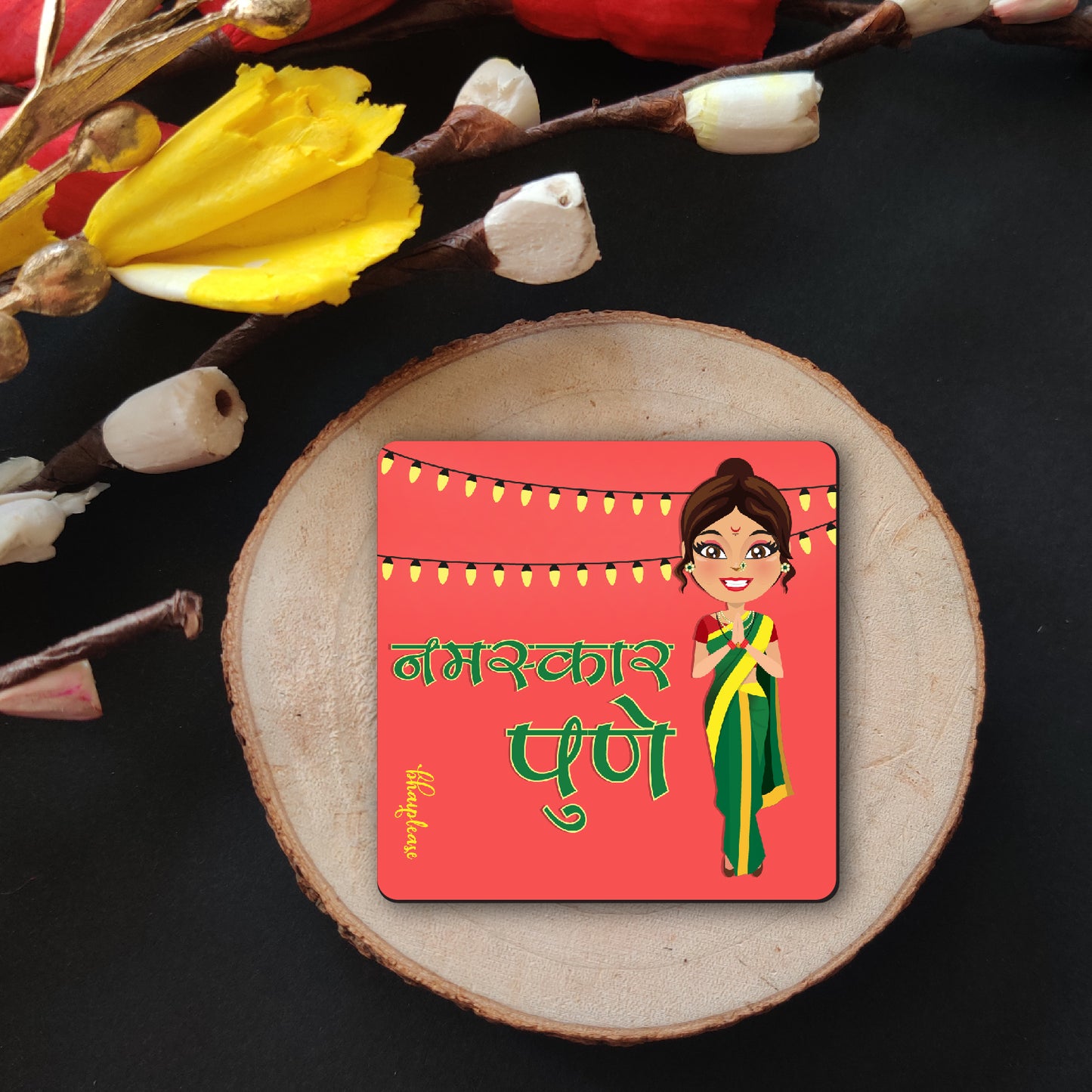 Namaste Pune Wooden Fridge / Refrigerator Magnet