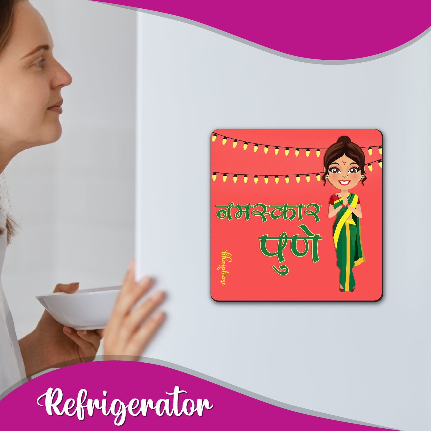 Namaste Pune Wooden Fridge / Refrigerator Magnet