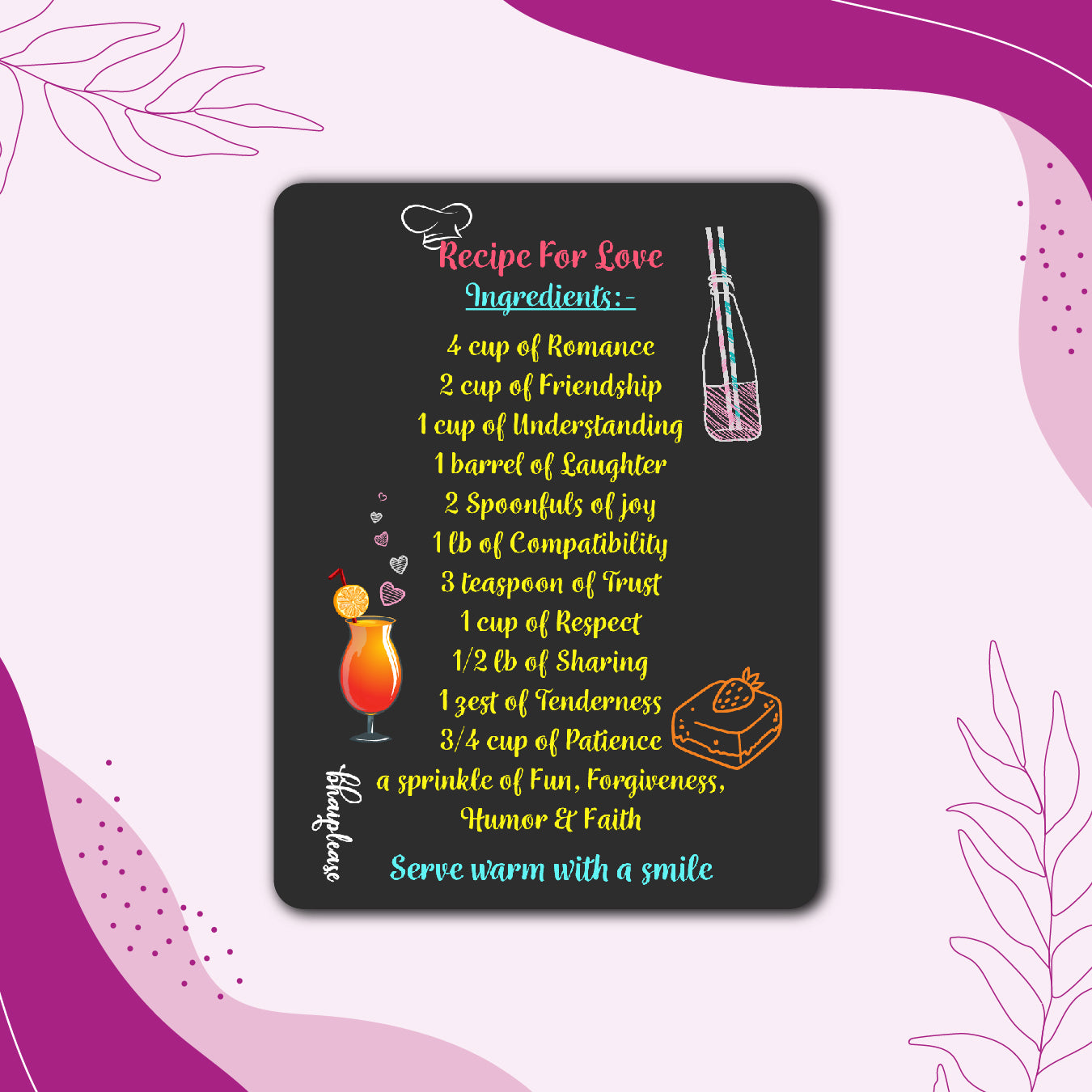 Recipe for Love Wooden Fridge / Refrigerator Magnet