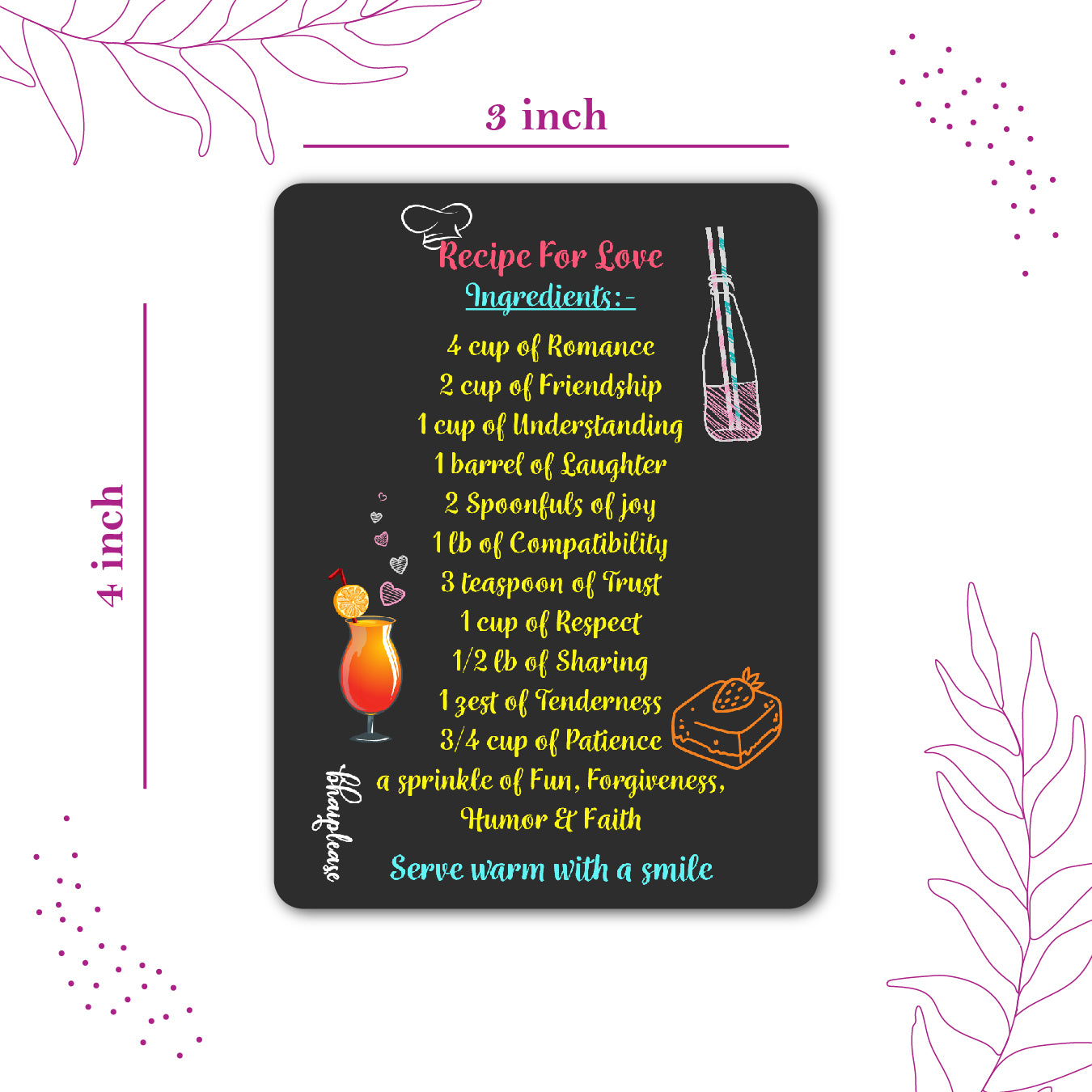 Recipe for Love Wooden Fridge / Refrigerator Magnet