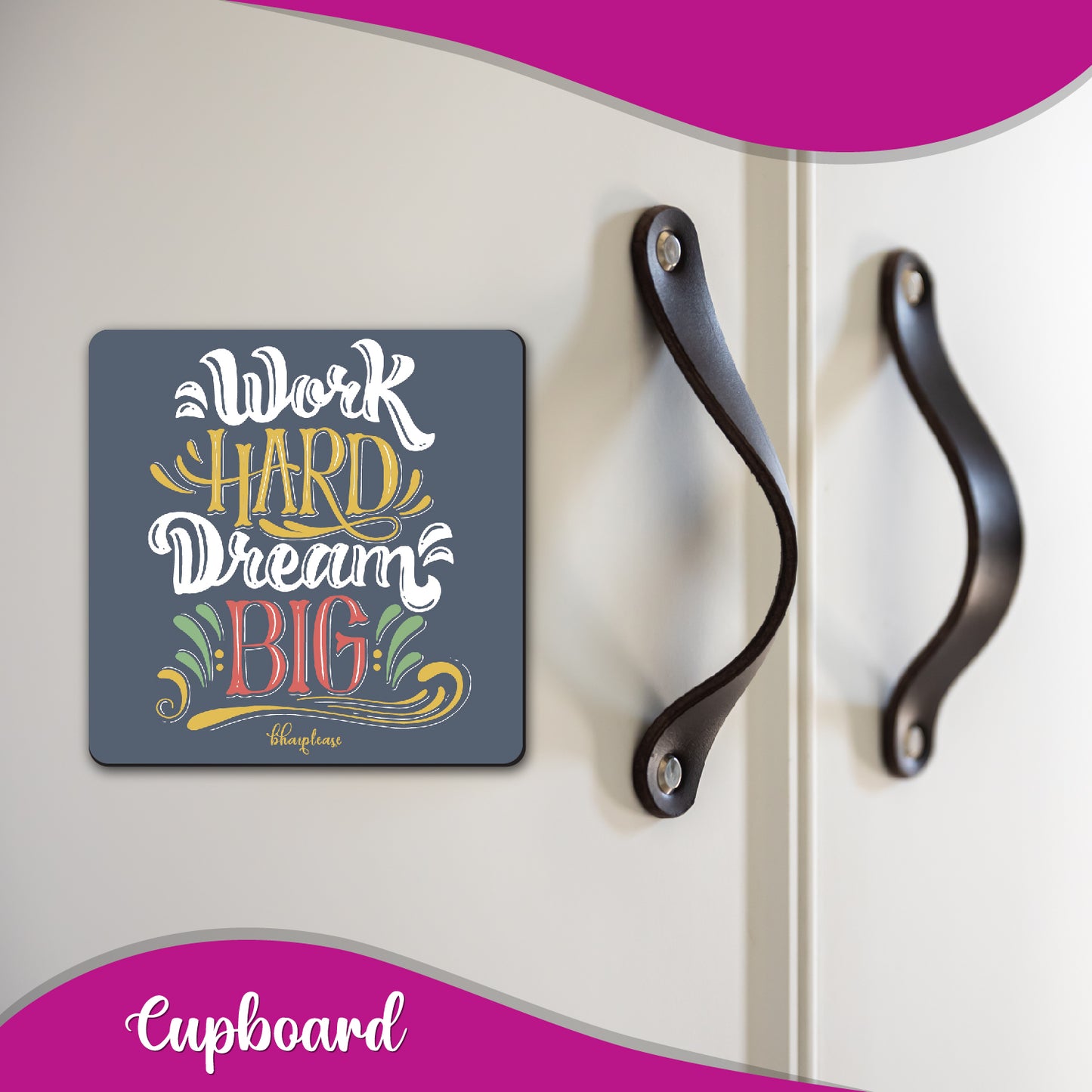 Work Hard Dream Big Grey Calligraphy Fridge Magnet