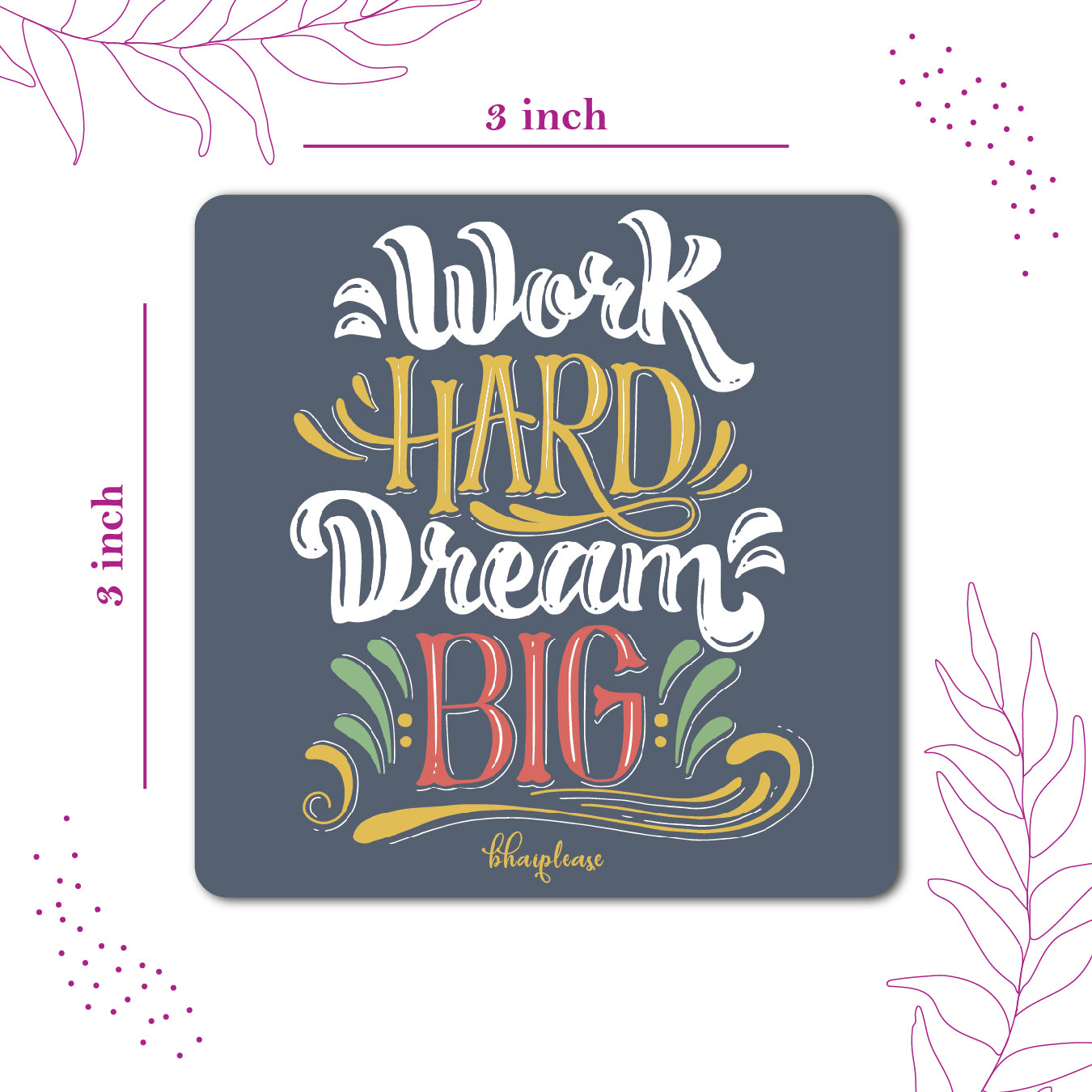 Work Hard Dream Big Grey Calligraphy Fridge Magnet