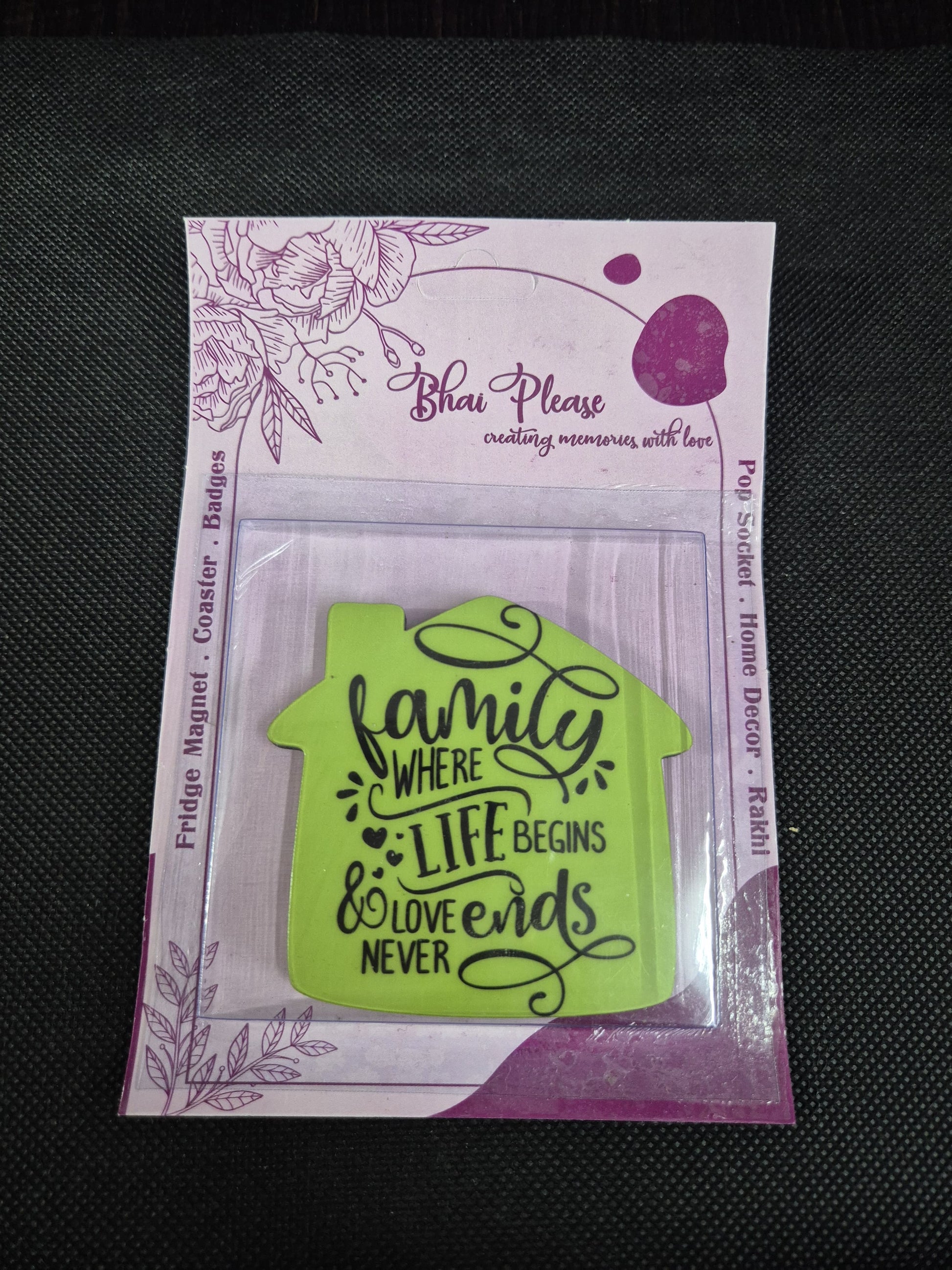 Beautiful "Family where love begins" refrigerator magnet.