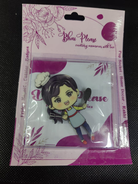 Female Chef Wooden Fridge Magnet