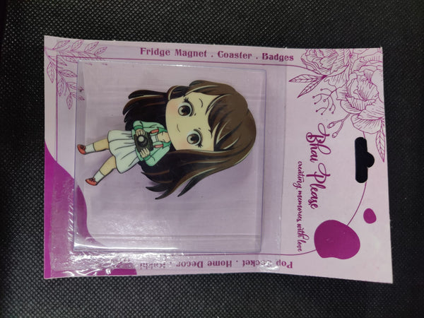 Girl with Camera Wooden Fridge Magnet