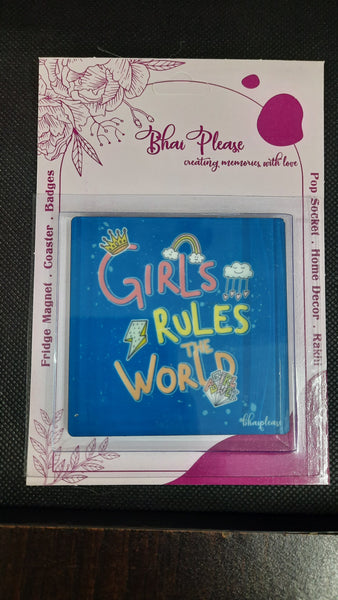 Girls Rule the World Wooden Fridge Magnet
