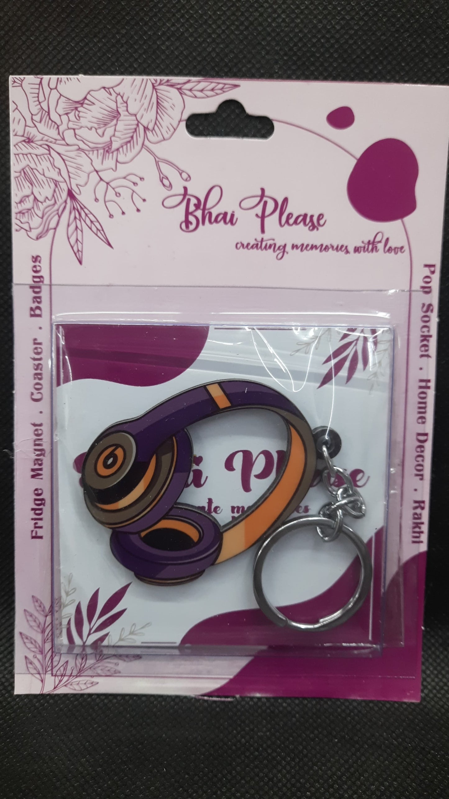 Headphone Wooden Keychain