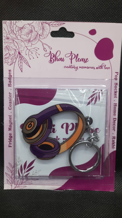 Headphone Wooden Keychain