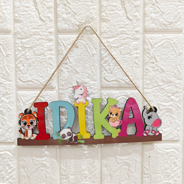 Animal Theme Kids Name Personalized Wooden Wall Hanging