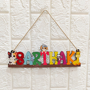 Animal Theme Kids Name Personalized Wooden Wall Hanging