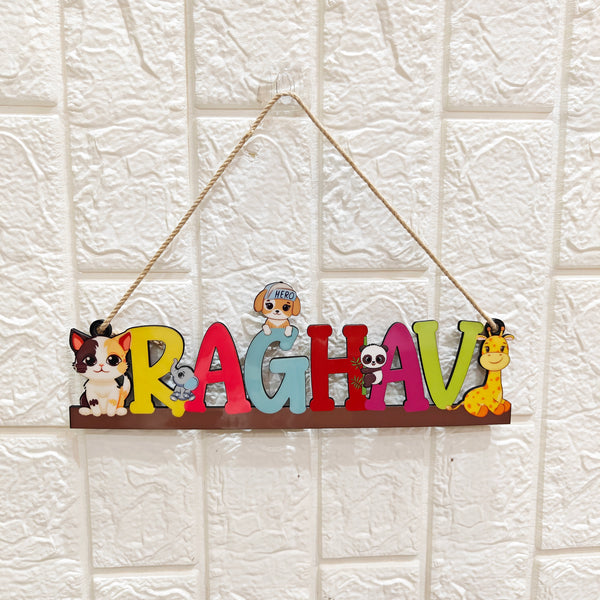 Animal Theme Kids Name Personalized Wooden Wall Hanging