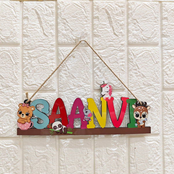 Animal Theme Kids Name Personalized Wooden Wall Hanging