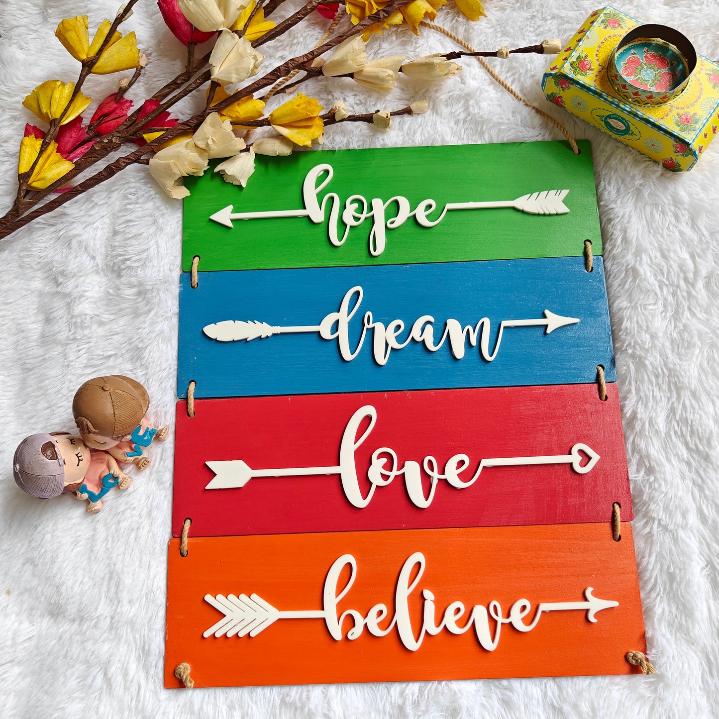 Hope Dream Love Believe hand-painted wall hanging