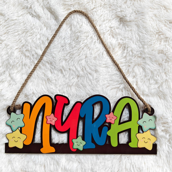 Star Theme Kids Name Personalized Wooden Wall Hanging