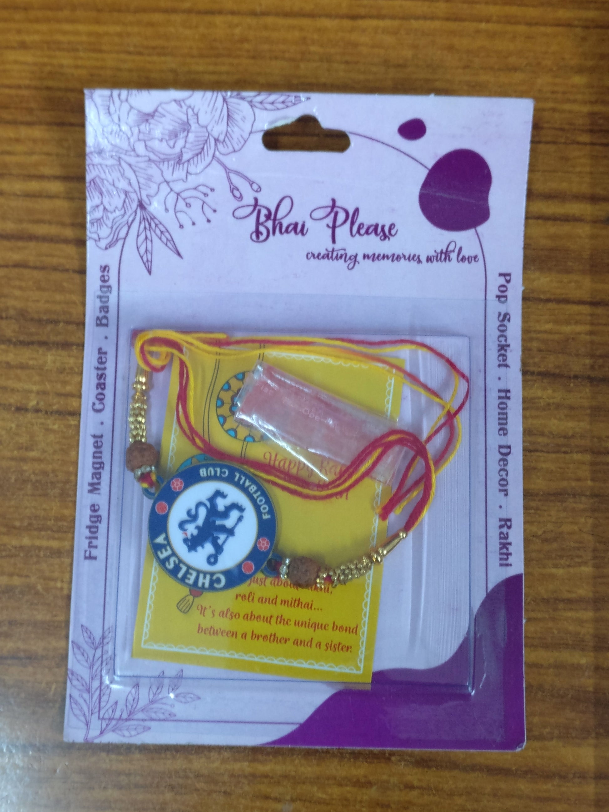 Chelsea Wooden Rakhi | Football Rakhi for Brother – Football Theme Rakhi | Bhai Please