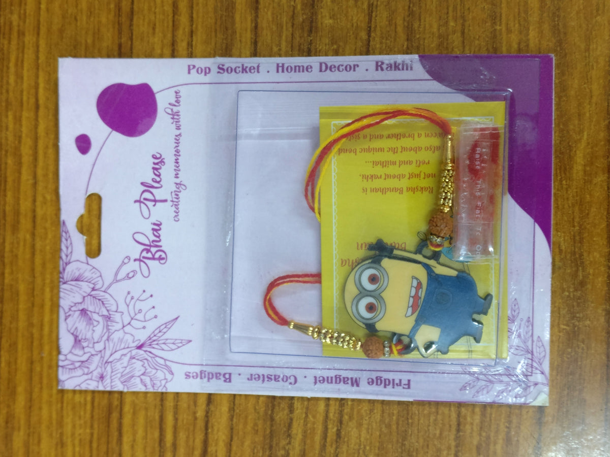 Minnion Wooden Rakhi with Rudraksha – Cartoon Theme Rakhi | Bhai Please