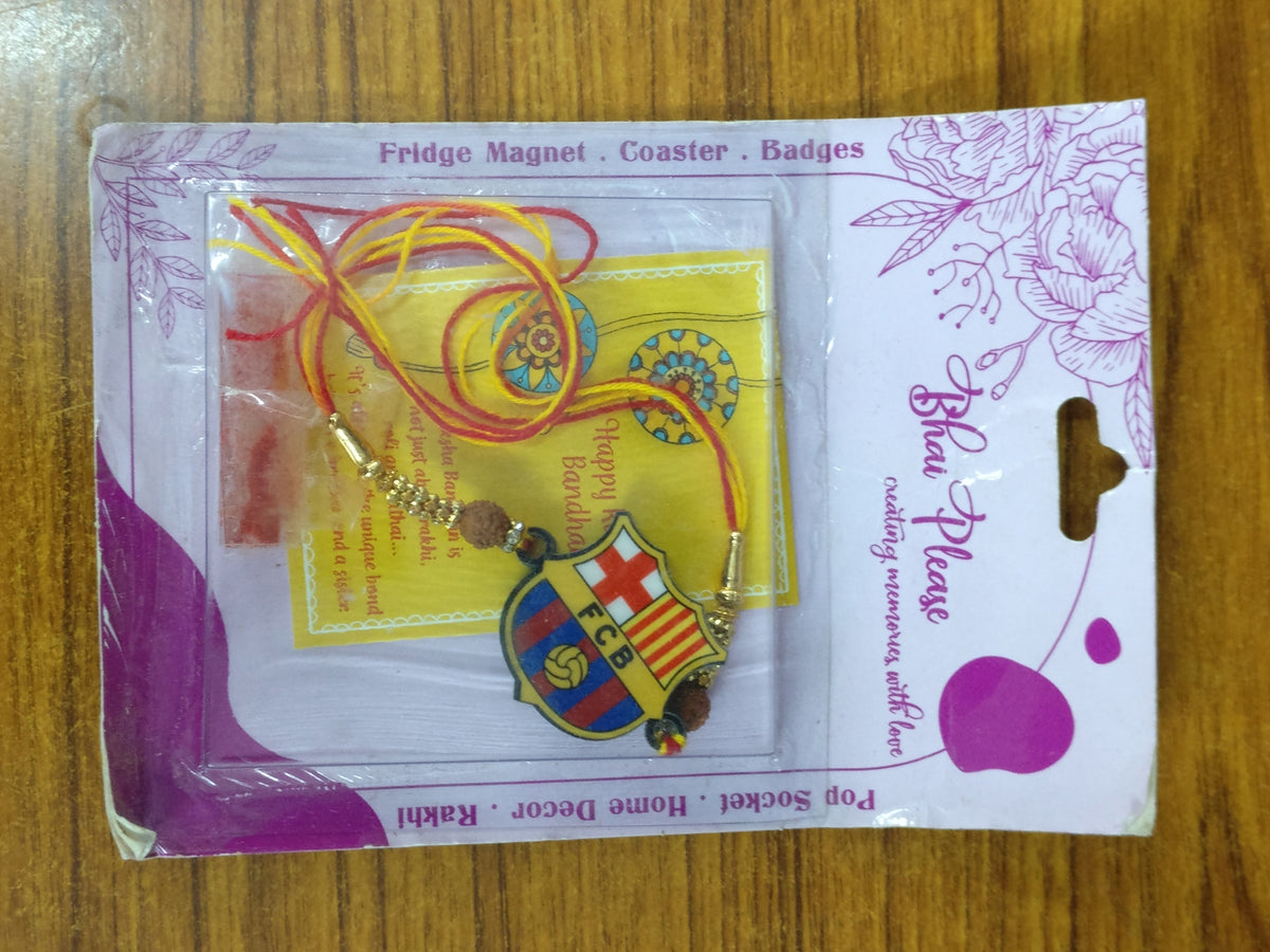 FC Barcelona Wooden Rakhi – Football Theme Rakhi | Bhai Please