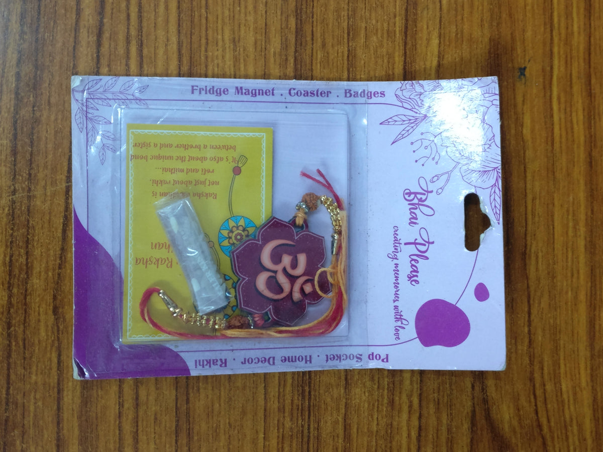 Om Wooden Rakhi with Rudraksha Thread | Rakhi for Brother – God/Spiritual Theme Rakhi | Bhai Please