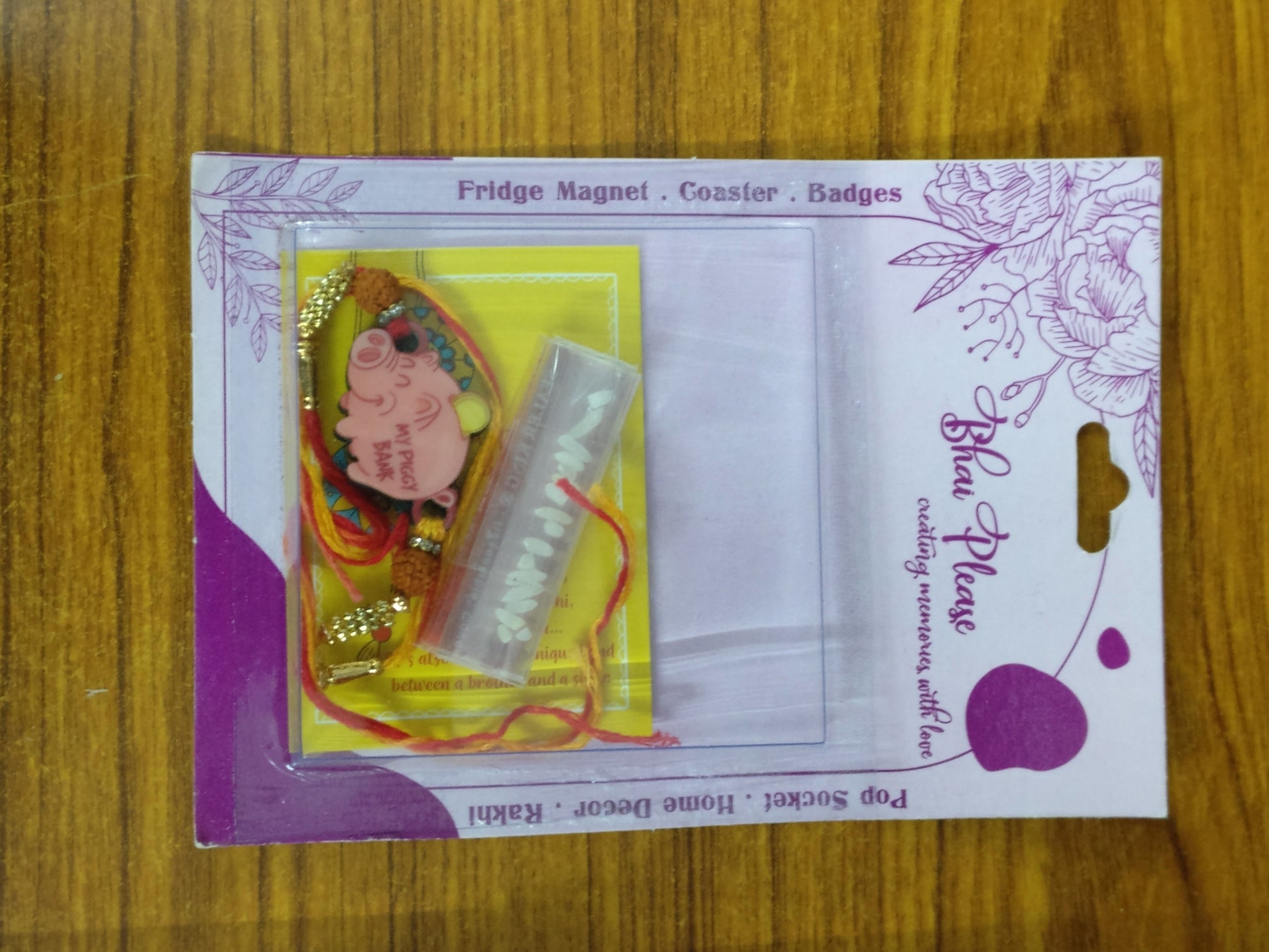 Piggy Bank Wooden Rakhi | Cute Rakhi for Brother – Quirky Theme Rakhi | Bhai Please