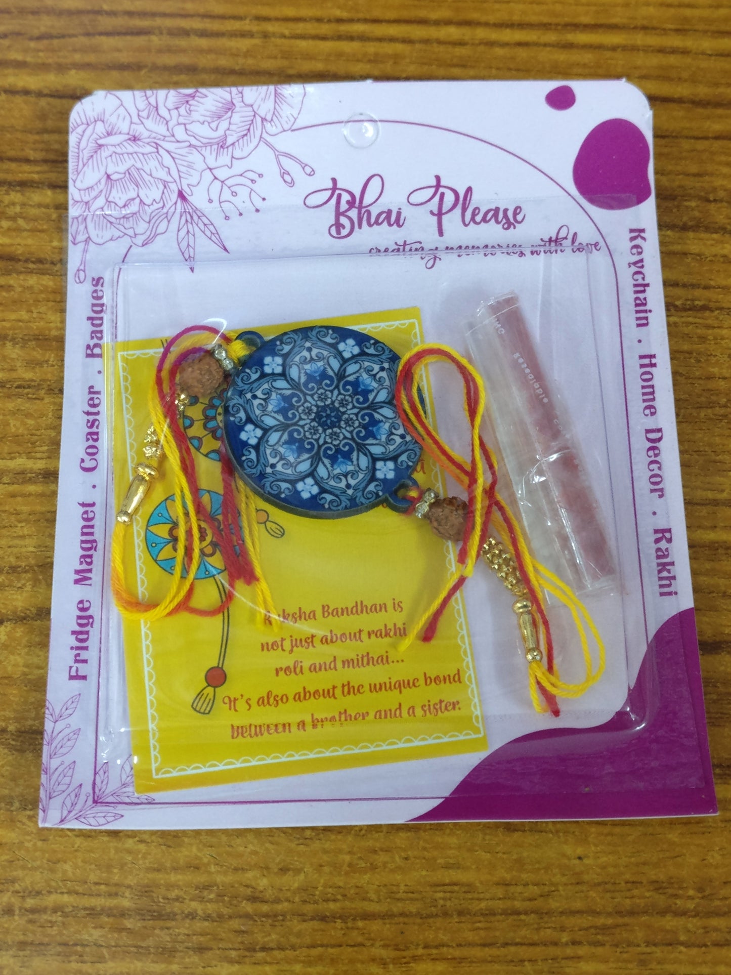 Ethnic Mandala Wooden Rakhi
