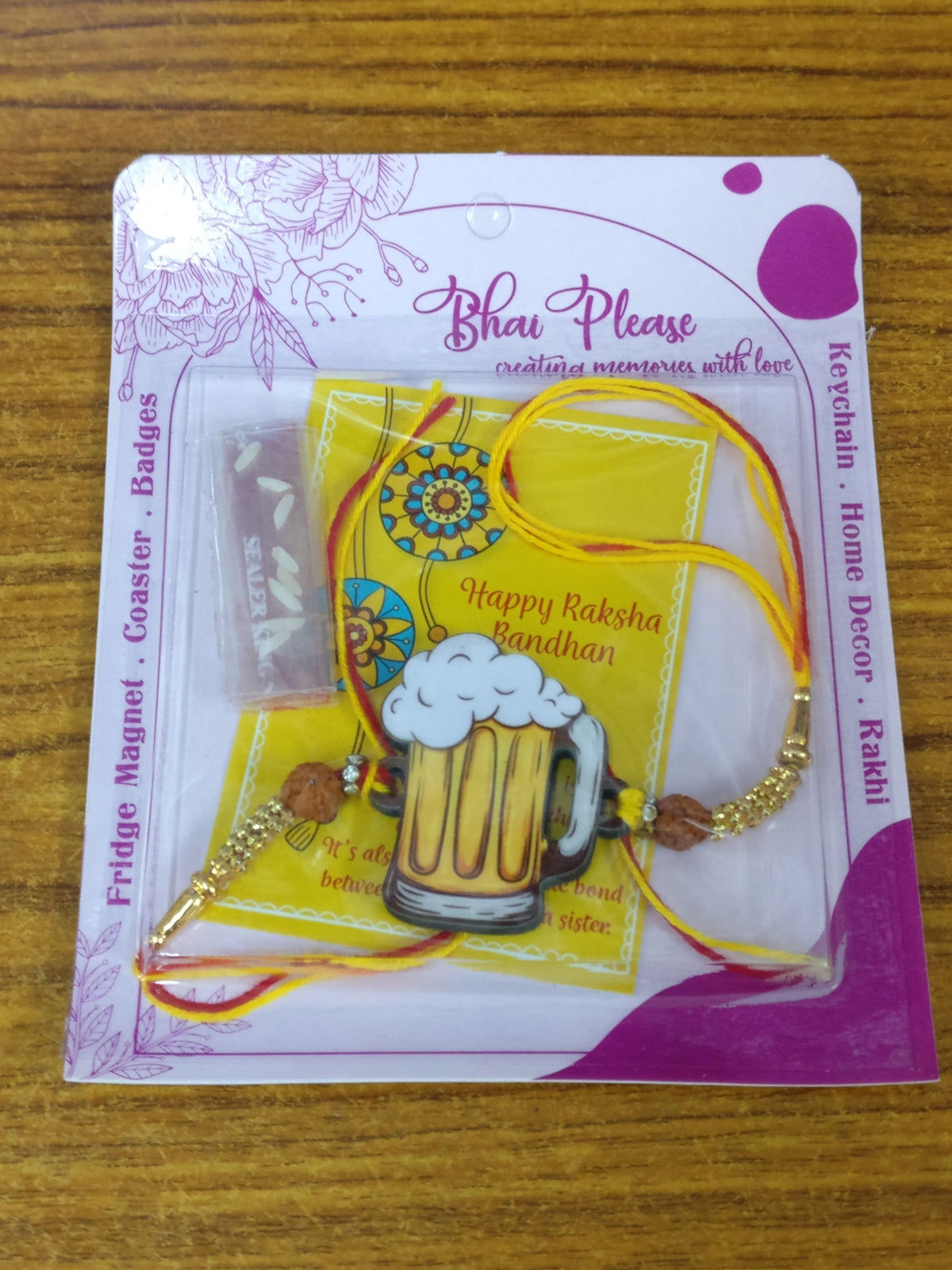 Wooden Beer Rakhi |Food Rakhi for Brother with Swag – Food & Drinks Theme Rakhi | Bhai Please