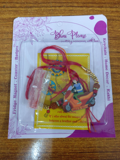 Biker Bhai Wooden Rakhi – Travel Theme Rakhi | Bhai Please