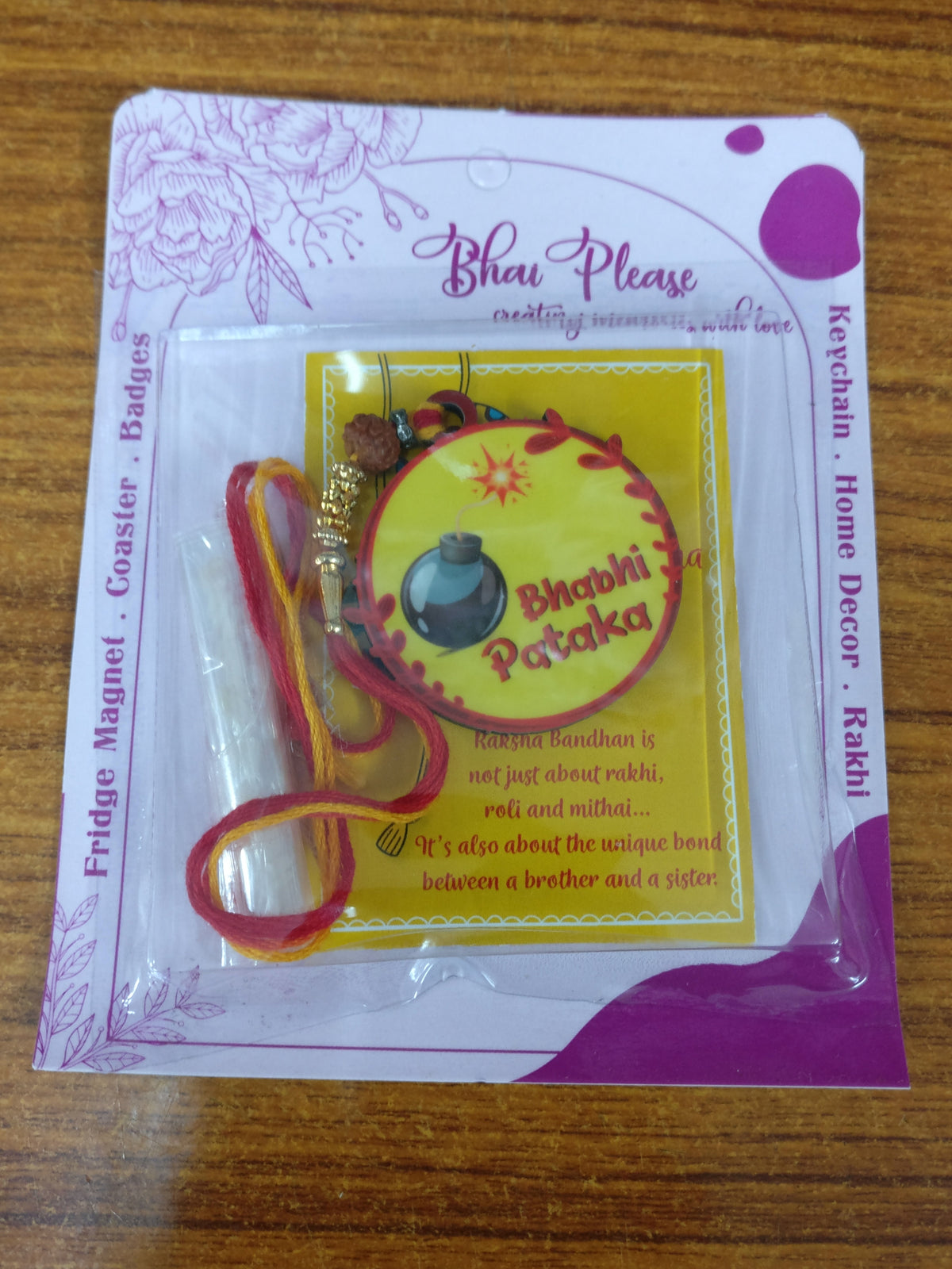 Bhabhi Pataka Wooden Lumba Rakhi – Quirky Theme Rakhi | Bhai Please