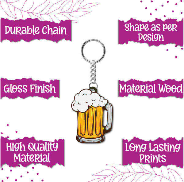 Beer Mug Wooden Keychain