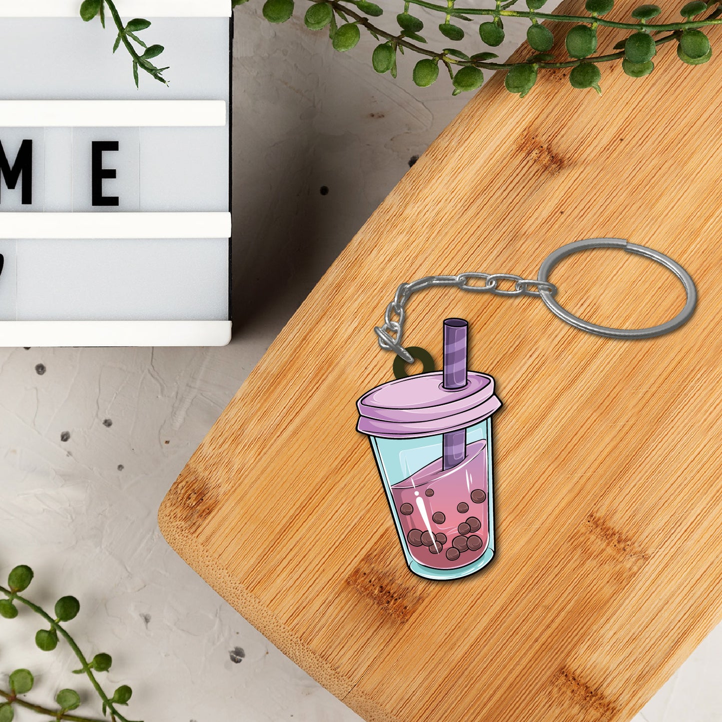 Bubble Tea Wooden Keychain