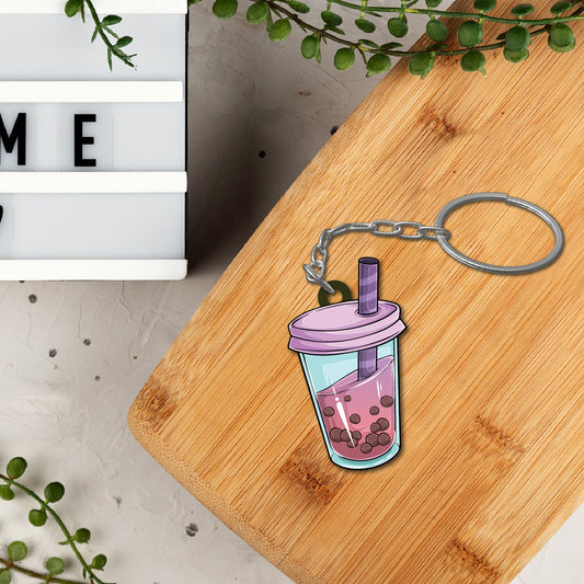 Bubble Tea Wooden Keychain