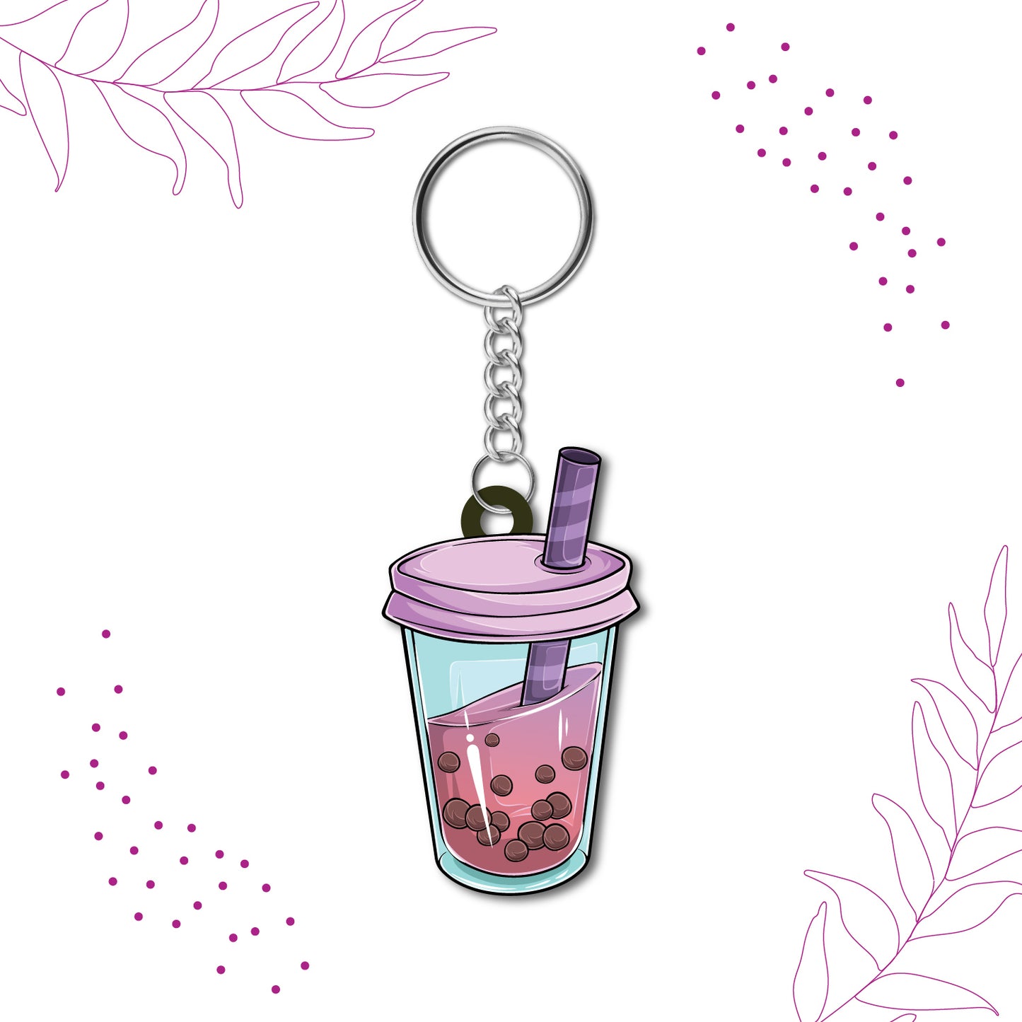 Bubble Tea Wooden Keychain
