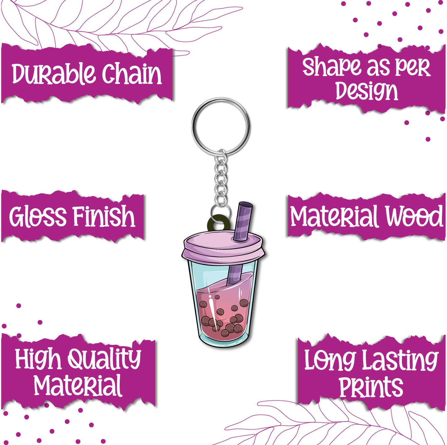 Bubble Tea Wooden Keychain
