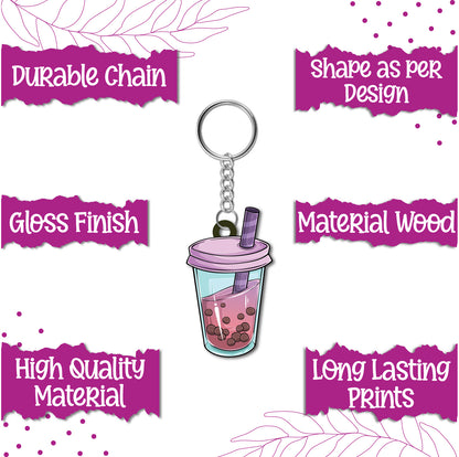 Bubble Tea Wooden Keychain