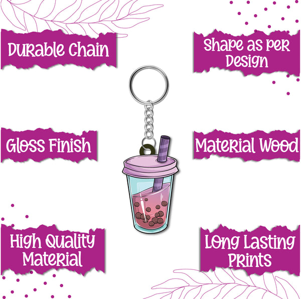Bubble Tea Wooden Keychain