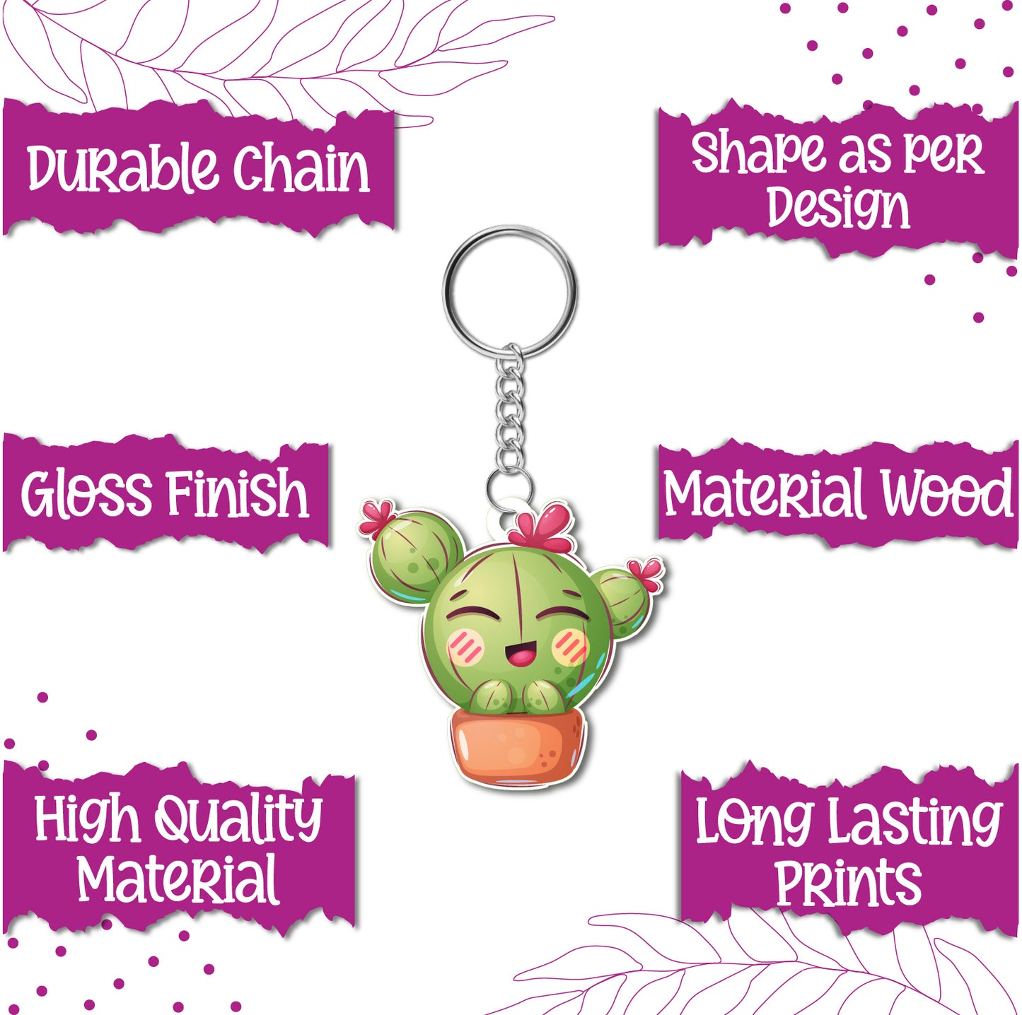 Cactus Wooden Keychain