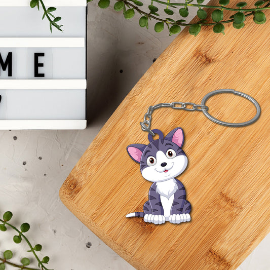 Wooden Cat Keychain
