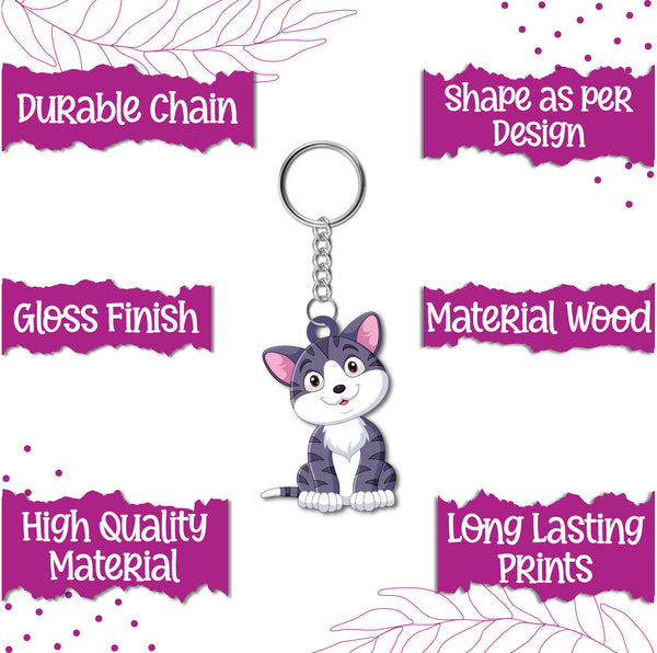 Cat Wooden Keychain