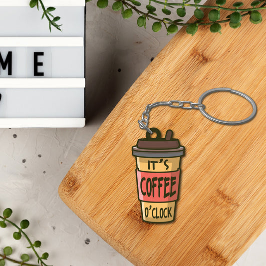 Wooden Coffee Clock Keychain