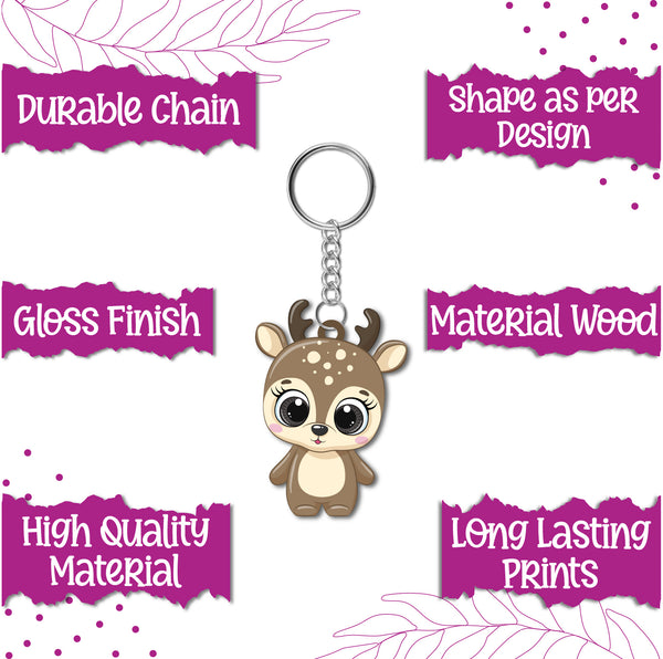 Cute Deer Wooden Keychain