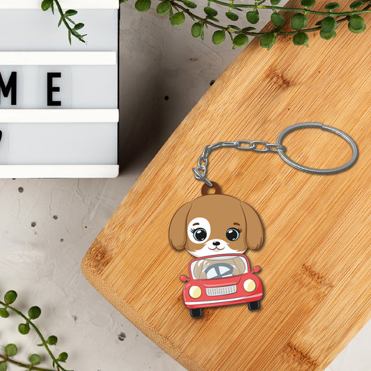 Wooden Dog Keychain