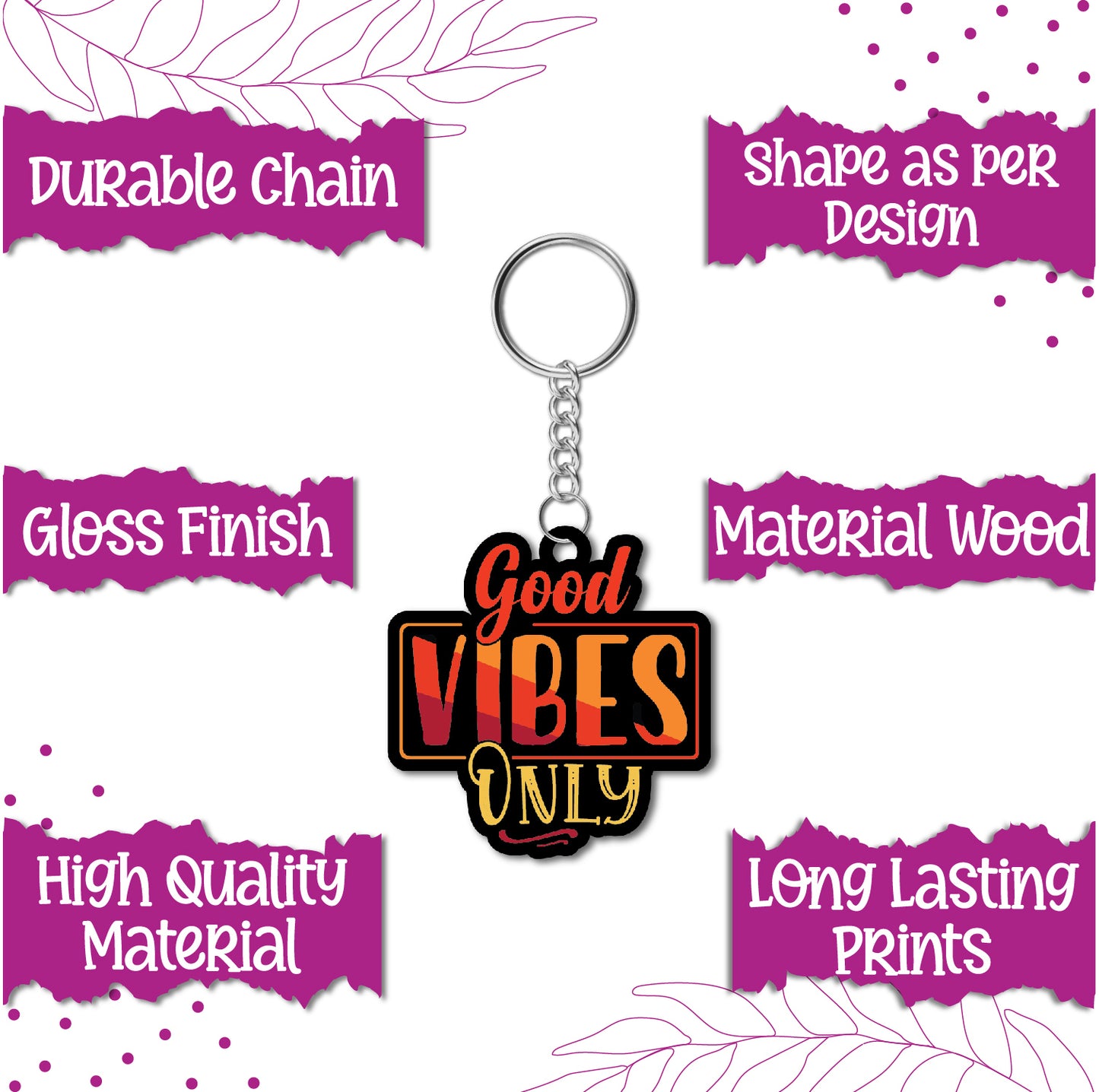 Good Vibes Wooden Keychain