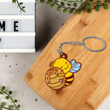 Wooden Honey Bee Keychain