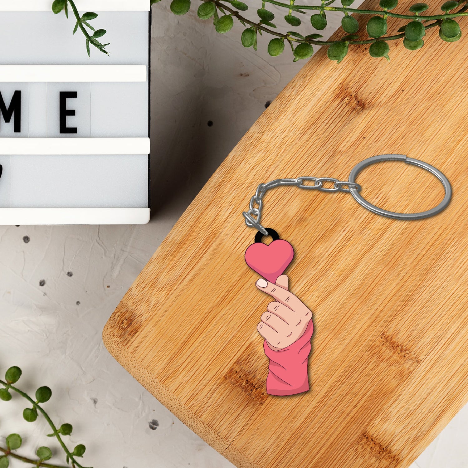 Wooden Korean Heart Keychain