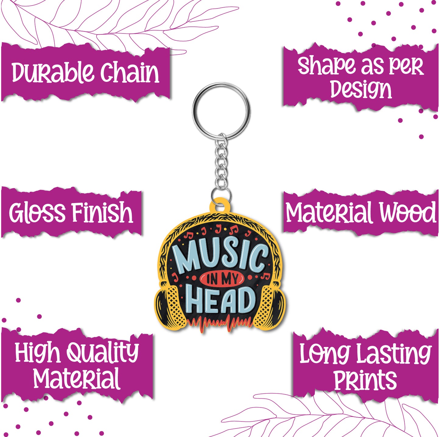 Music in my head Wooden Keychain